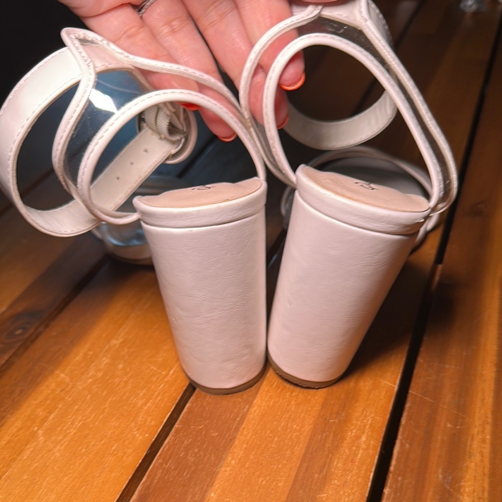 White Strappy Block Heel Sandals - Picture 3 of 10